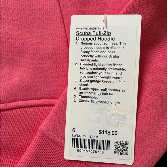 LULULEMON SCUBA FULL-ZIP CROPPED HOODIE IN SAKURA PINK SZ 6 NWT - Picture 6 of 7